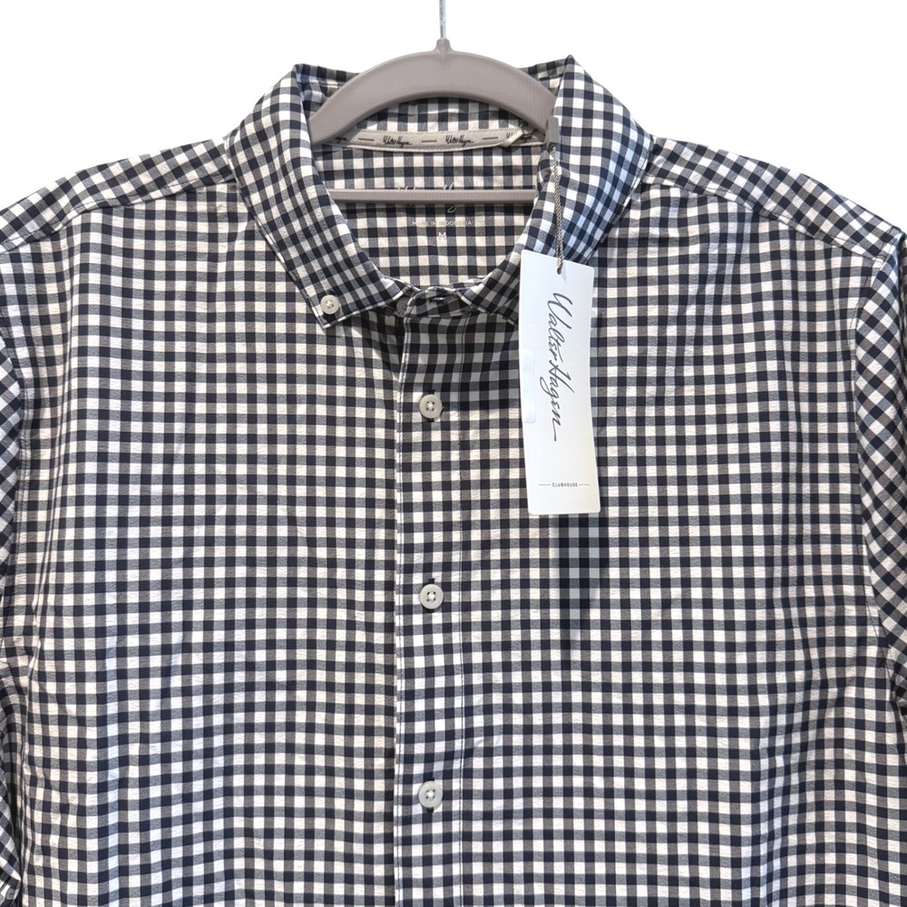 Walter Hagen Mens Clubhouse Gingham Button‎ Down Shirt Blue White Medium